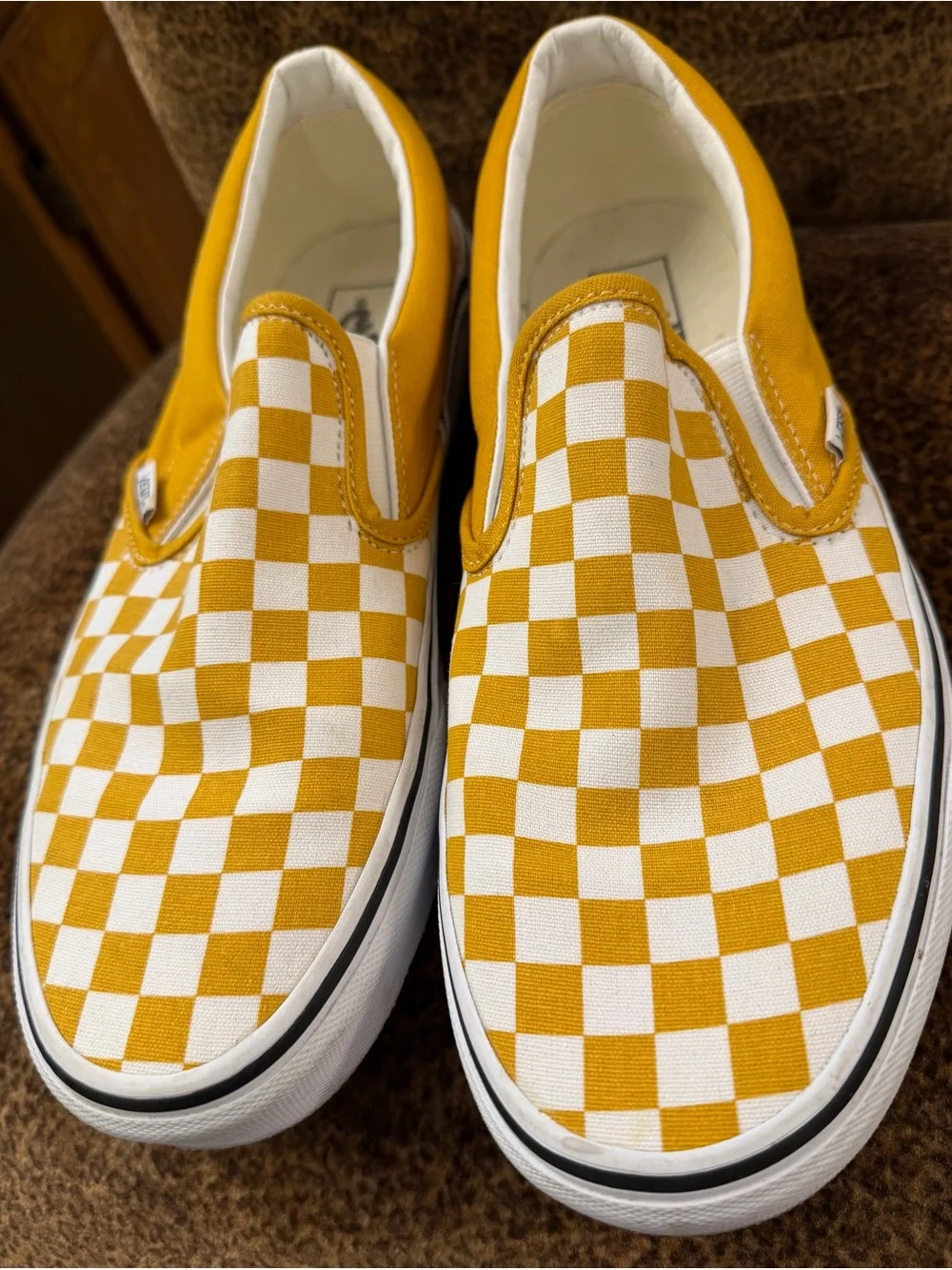 Vans Checkerboard Slip-On Sneakers in Yellow and White